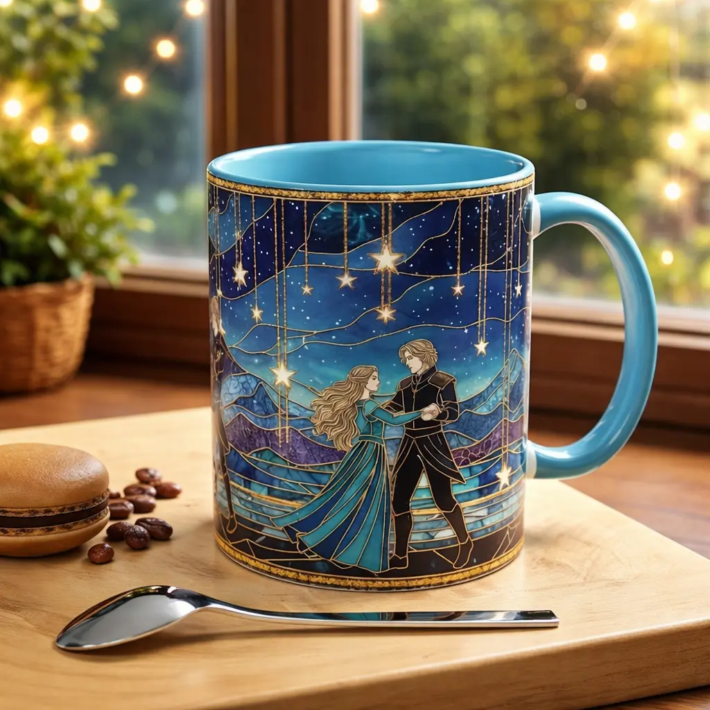 ACOTAR Night Court Coffee Mug, Feyre and Rhysand Stained Glass Style Mug, Starfall Fantasy Romance Art Cup, Bookish Tea Mug. VLRMUG10