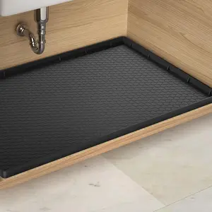 Under Sink Mat - 28" x 22"  Kitchen Cabinet Tray - Flexible  Under Sink Liner - Kitchen Bathroom Cabinet Mat and Protector for Drips Leaks Spills (Black)