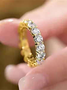 1Pc Full Diamond Single Row Zircon Ring Fashionable Fine Jewelry Gift For Women Birthday Gifts Dating Daily Wear