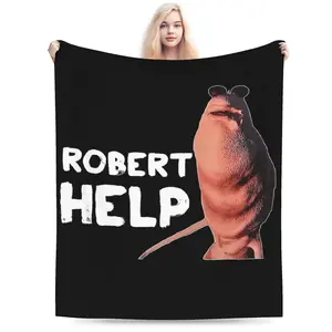 Robert Help Funny Viral Meme Character Print Flannel Blanket Cooling Blanket Homegoods Soft Cozy For Bedroom Living Room Sofa For Meme Lovers Teens Adults Perfect Gift