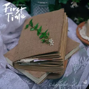 Vintage Fabric Handmade Journal Notebook, Blank Leather Notepad, Paper Material Storage Book, Linen Cover, Perfect for DIY Projects