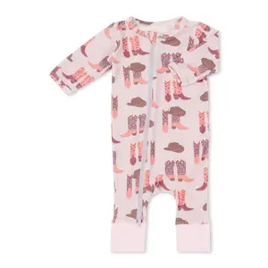Bestaroo Baby Bamboo Coverall Romper, Soft Stretch 93% Bamboo, Front Dual Zipper, Cuffed Ankles, Snug Fit Sleep and Lounge One-Piece, Rodeo Princess, Size [Add Size]