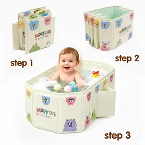 Collapsible  Bathtub & Toddler Pool, 2-in-1 Foldable Bath Tub & Play Pool with Dual Drain Holes, Portable Travel Bathtub for Infants to Toddlers, Easy to Clean, Yellow