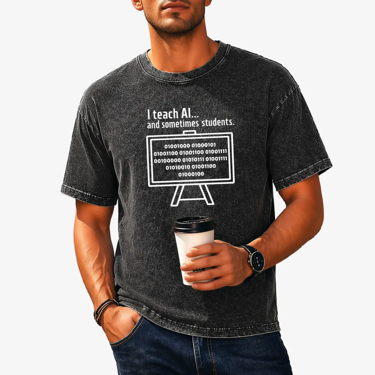 Geeky AI & Binary Code T-Shirt for Men & Women – 100% Cotton, Machine Washable, Perfect Gift for Programmers, Teachers, and Tech Fans, Available in Plus Sizes