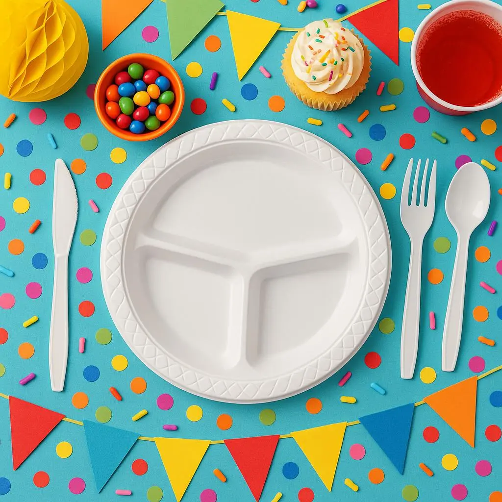 Eco-Friendly Disposable Plates & Cutlery Set - 10 Biodegradable PP + Calcium Carbonate Plates, Forks, Knives, Spoons for Party, Picnic, Camping