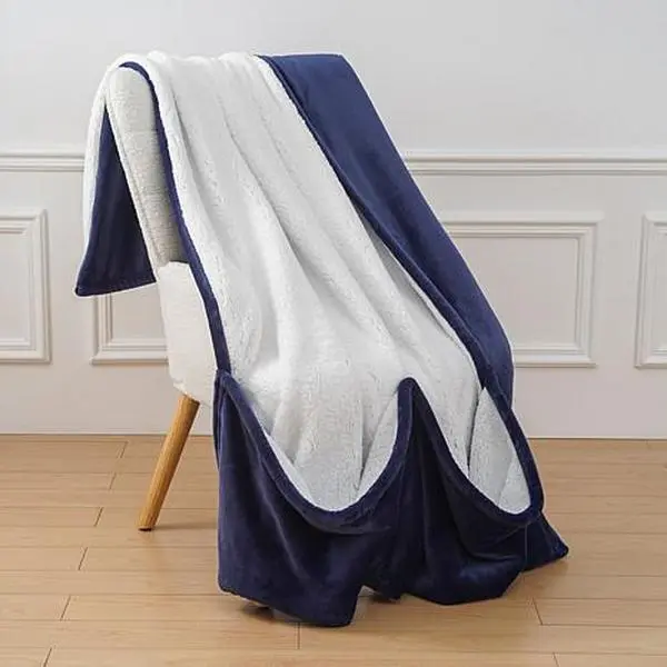 Warm & Cozy Plush and Sherpa 60" x 70" Throw with Foot Pocket