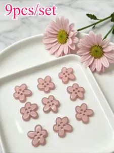 9pcs Flower Resin Buttons, Soft Cherry Blossom, Four-Hole Petal Shape Hand Sewing Buttons, Sweet Resin Buttons for Shirts and Sweaters, Floral Button