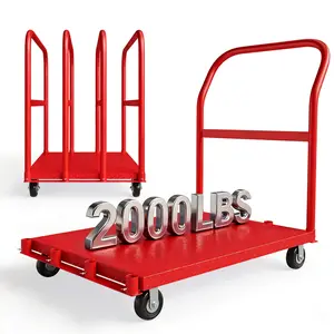 2-in-1 Heavy Duty Steel Panel Truck Cart – 2000LBS Capacity – Dual Side Handrails – 5" Swivel Casters – Multi-Purpose Flatbed Utility Cart for Drywall, Lumber, Garage, Office