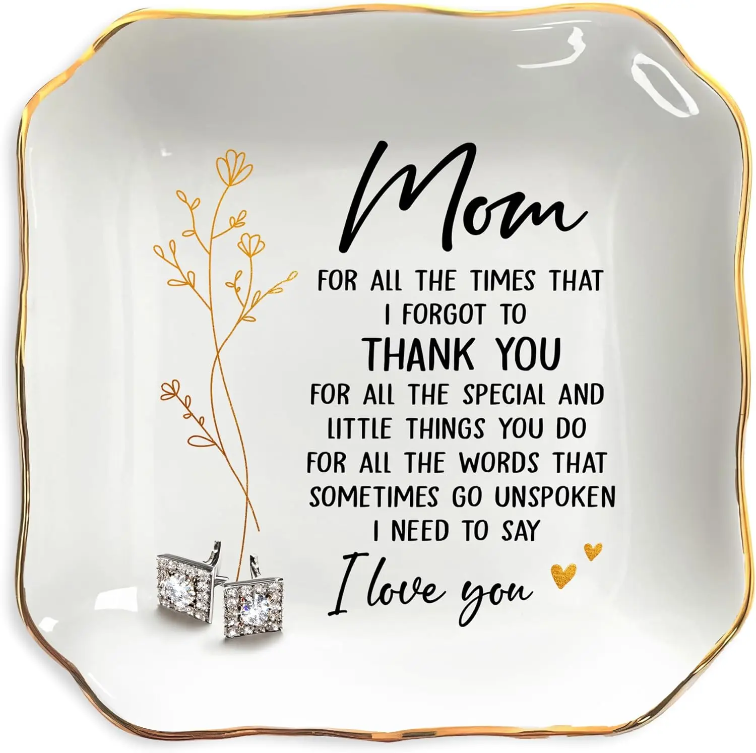 MOTHER'S DAY GIFT Jewelry Dish Tray - Mothers Day Thank You Birthday Gifts for Mom Mama Mother in Law, Appreciation Trinket Dish for Rings Earrings, Gifts for Mom from Daughter Son - 4"x4" Porcelain