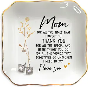 MOTHER'S DAY GIFT Jewelry Dish Tray - Mothers Day Thank You Birthday Gifts for Mom Mama Mother in Law, Appreciation Trinket Dish for Rings Earrings, Gifts for Mom from Daughter Son - 4"x4" Porcelain