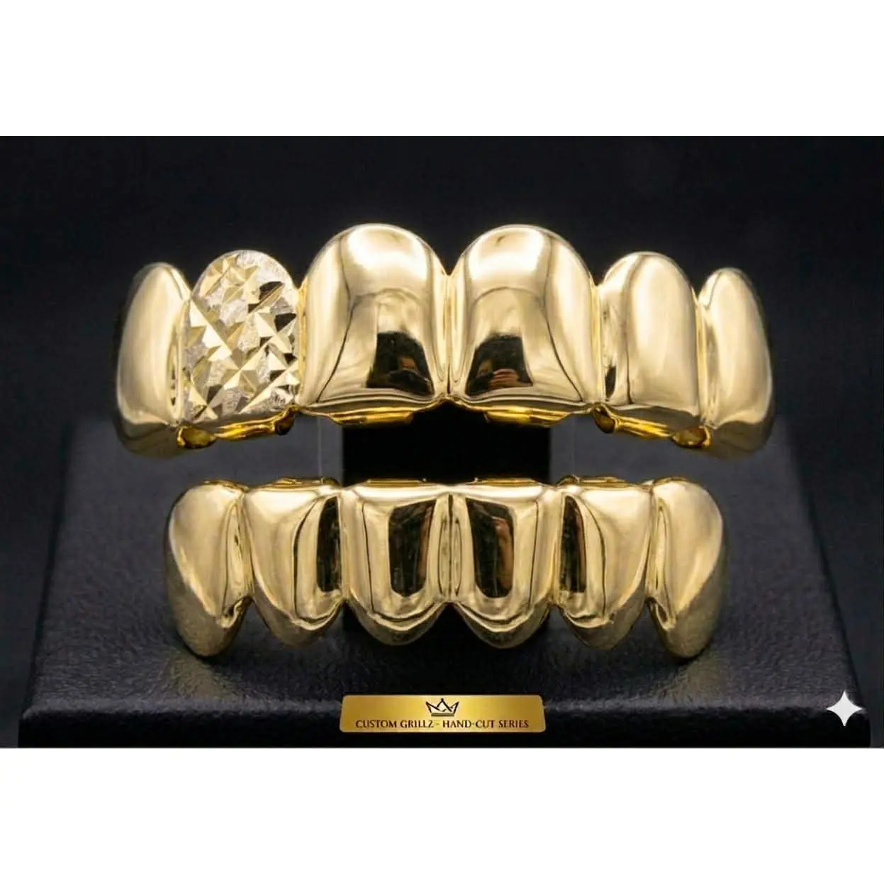 14K Gold Plated Upper & Lower Grillz Set Diamond Cut Series 07