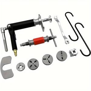 Carbon Steel Pneumatic Brake Caliper Compressor Wind Back Tool Kit - 10PC Set with 3 Adjustable Drive Key Disc Adapters, 22 Versatile Adapters, Caliper Press for Hands-Free Effort Car Brake Repair