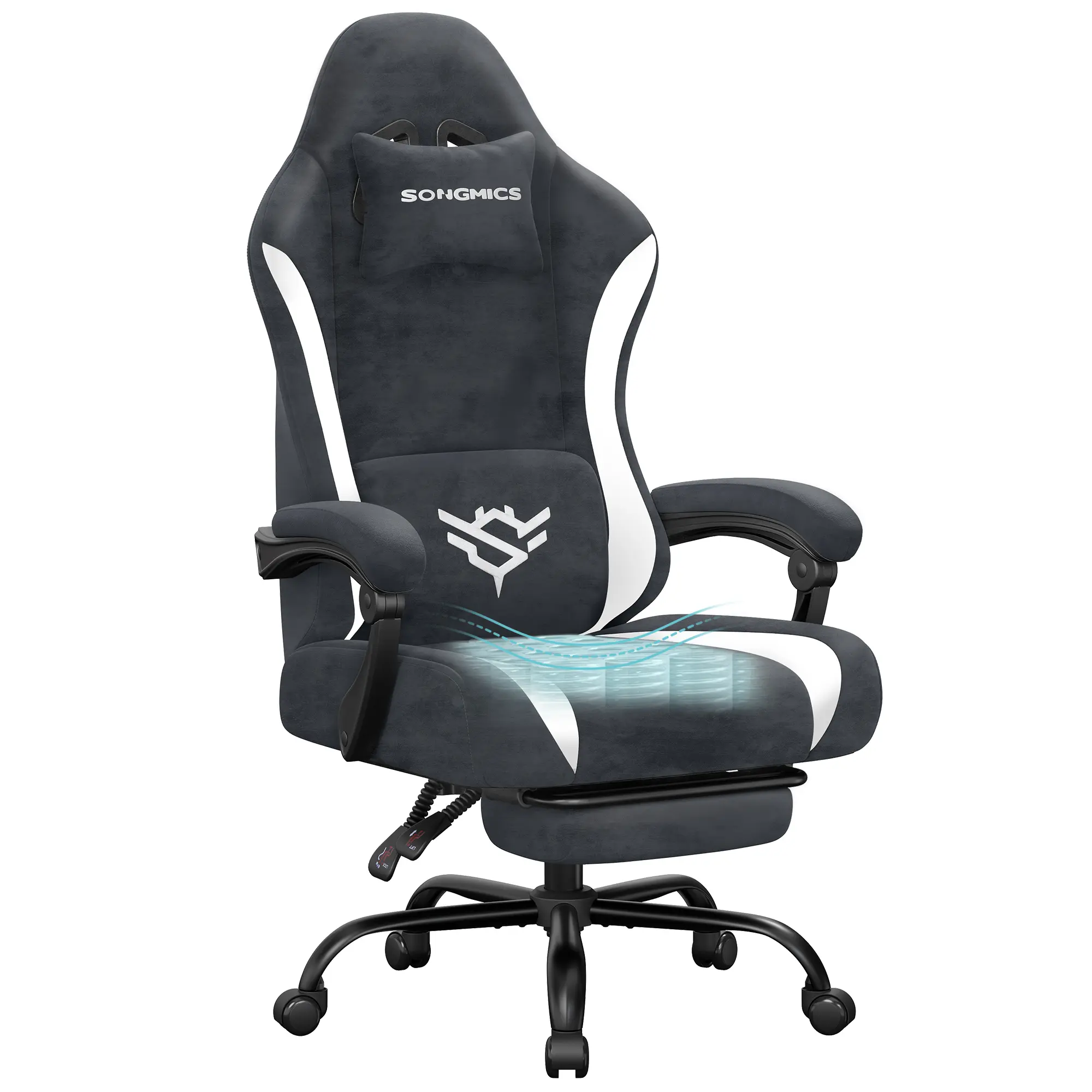 SONGMICS Gaming Chair, Ergonomic Computer Desk Chair with Footrest, Reclining Backrest, Lumbar Support and Headrest, Suede Fabric