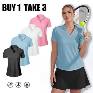 DM HAIS Women's Polo  Buy 1 Take 3 Quick Dry V-Neck Activewear for Tennis Golf & Gym Lightweight Breathable sport tee sporty t shirt