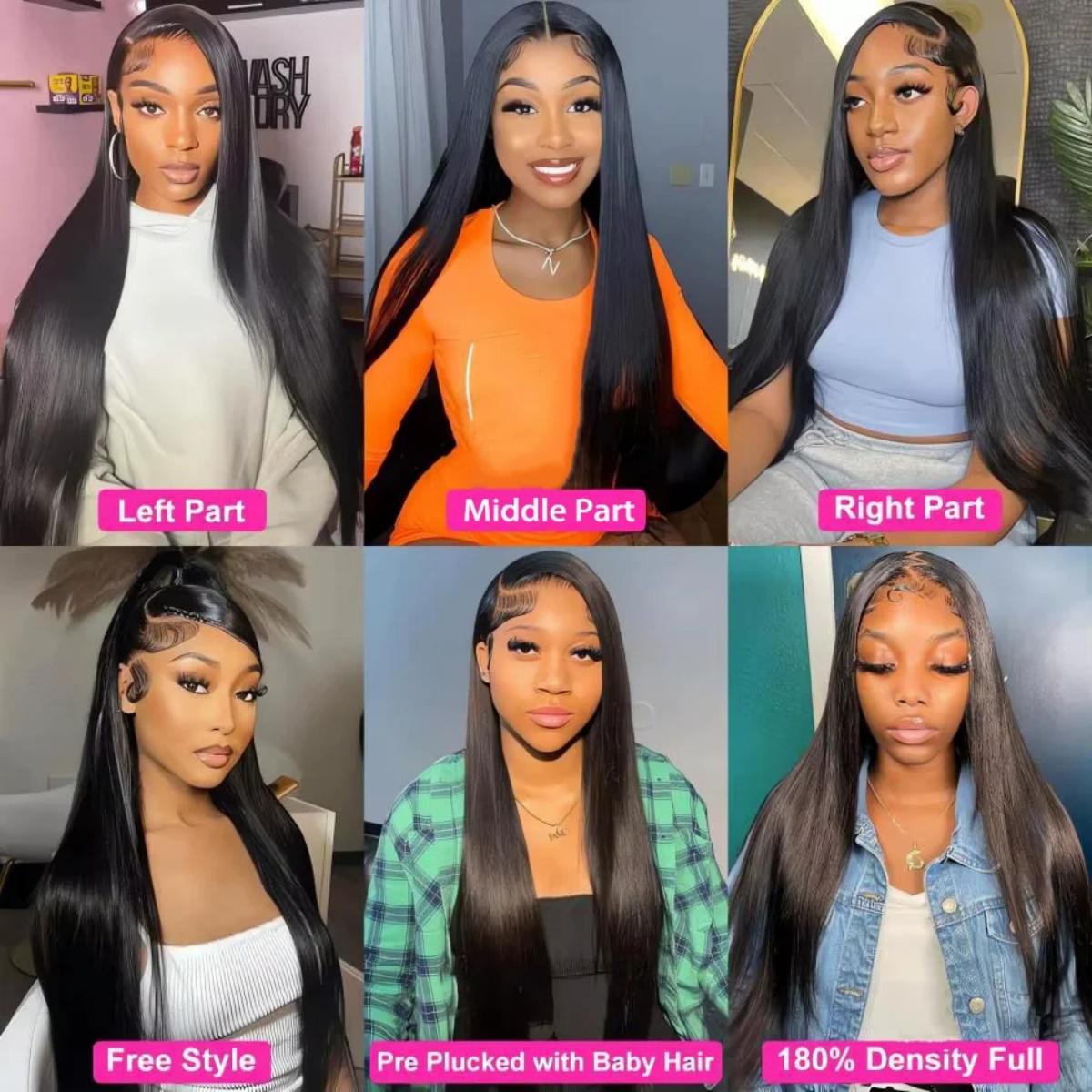 Straight Human Hair Wig 13x4 HD Transparent Lace Front Wigs Human Hair Glueless Human Hair Wigs for Women Brazilian Virgin Lace Frontal Wig 180% Density Pre Plucked Hairline with Baby Hair Black Color