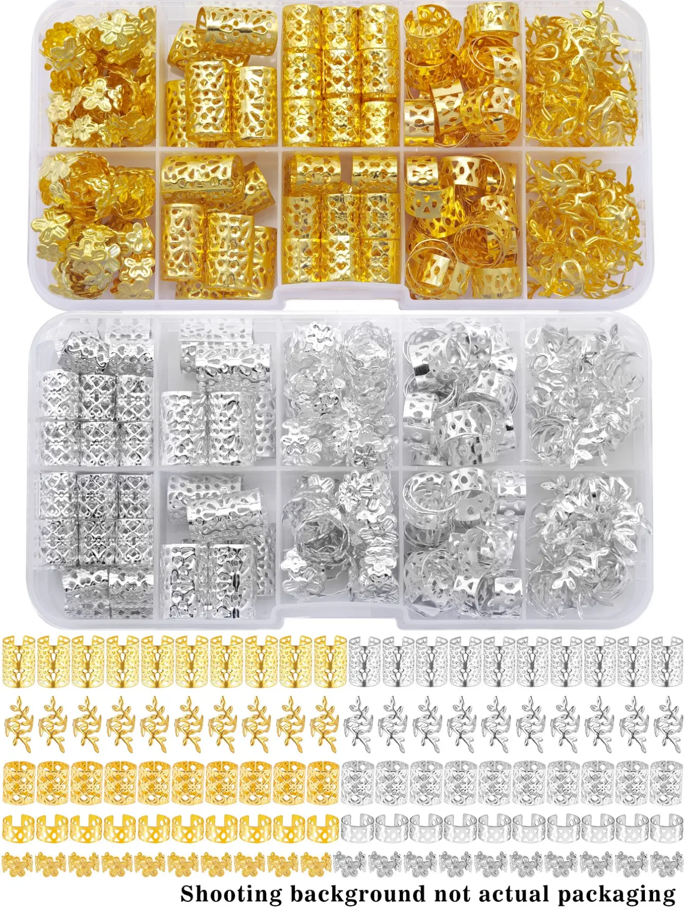 100pcs & Silver Color Hair Rings, Braiding Hair Cuffs, Alloy Hair Charms for Locs, Adjustable Metal Braid Hair Jewelry Pieces