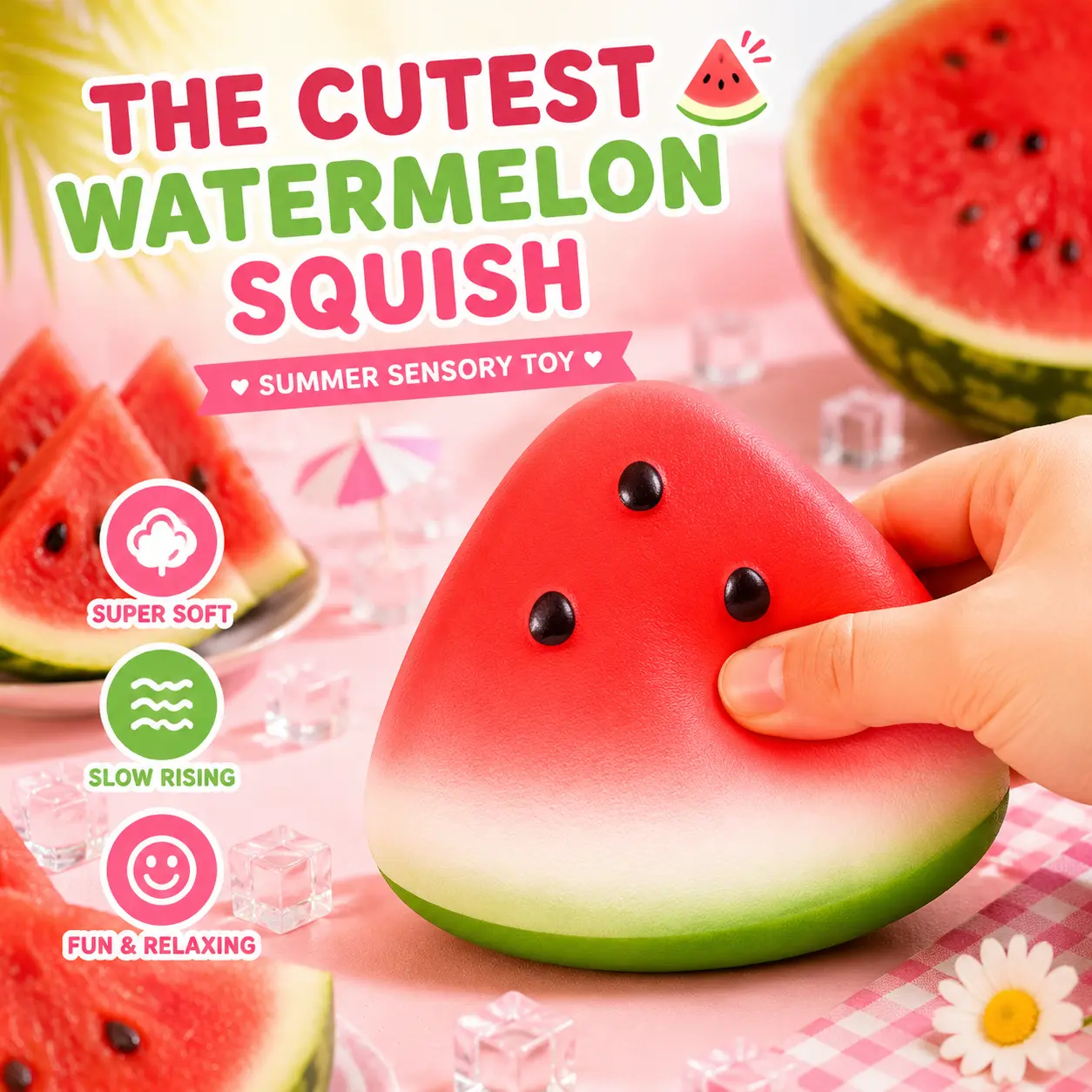Cute Watermelon Slow-Rising Squishy Fidget Stress Ball - Hand Squeeze Stress Relief Gadget, Unisex 1-Size Moldable Cute Slime & Squishy Toy for Anxiety Relaxation (1 pc), Fidget Stress Balls