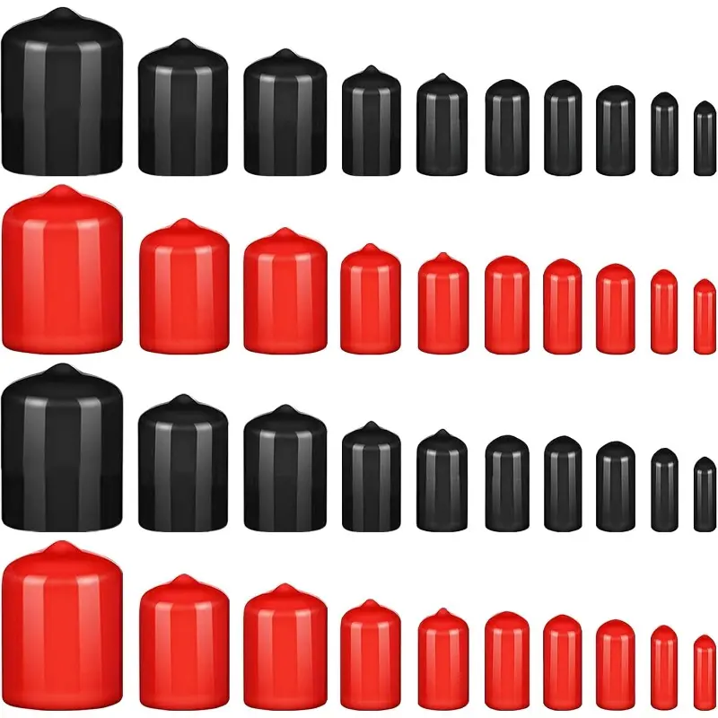 400 Count Round Vinyl Flexible End Caps Bolt Screw Rubber Thread Protector Safety Cover for Indoor and Outdoor Home Construction Site Use 10 Sizes Red and Black