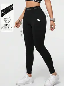 High Waisted Equestrian Sports Graphic Skinny Full Length Leggings For Women, Suitable For Spring/Summer Fall Clothes