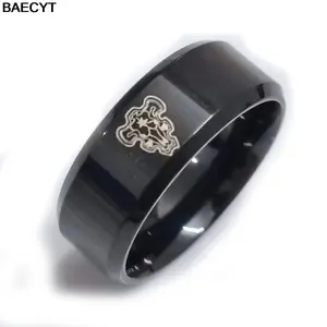 BAECYT 2024 New 8mm Anime Black Clover Rings Stainless Steel For Women Men Anime Fans Ring Jewelry Dropshipping
