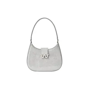 Alexander Wang Legacy Metallic Logo Rhinestone Polyester Underarm Shoulder Handbag In Silver For Women