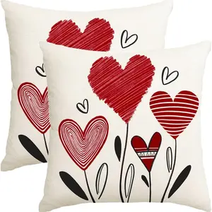 Valentine's Day Pillow Cover, Heart Valentine's Day Cushion Decorative Throw Pillow Outdoor Love Design, (16x16, 18x18, 20x20 Inches)