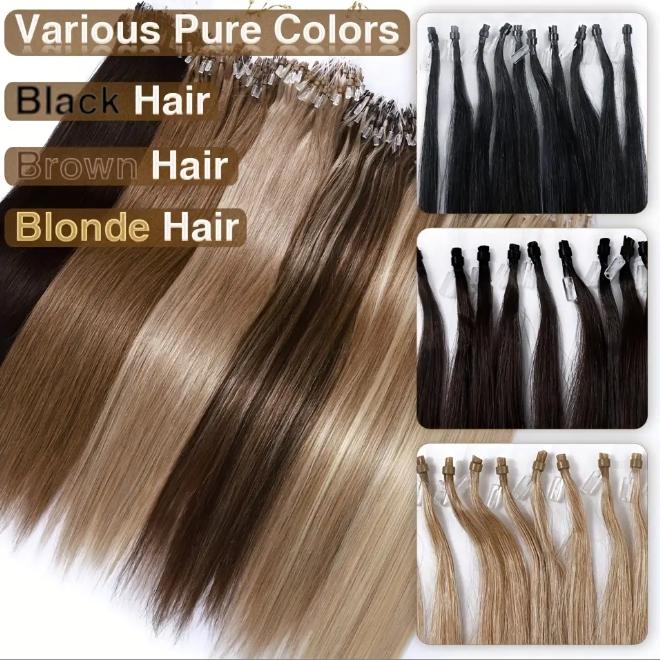 50Pcs Micro Loop Human Hair Extensions, 1g/Strand 50g Total, 100% Remy Hair, Natural Black #1 with Blonde Highlights, 12-28 Inches Straight Smooth, Seamless Beads for Protective Styling