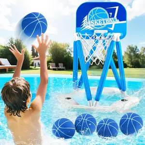 Pool Basketball Hoop, Floating Basketball Hoop Toy for Pool Water Game with 4 Basketballs Summer Swimming Pool Games for Kids 3-12 Indoor Outdoor Play (Blue)