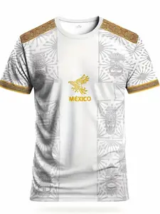 Men's Mexican Football Sports Shirt & Eagle Round Neck Comfortable Breathable Top, Casual Fitted Short Sleeve for All Seasons Football Jersey