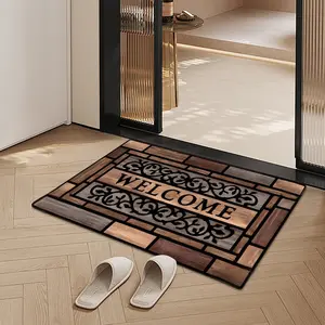 Rustic Welcome Non-Slip Polyester Floor Mat, Stylish Brown Geometric Home Decor Rug for Doorways/Baths, Durable Home Supplies Safety Mat,summervibes