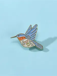 Artistic Hummingbird Design Metal Badge, Student Gift Pin, Book Bag Decoration Clip, Creative Brooch Accessory, Durable Metal Pins