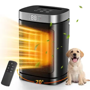 Small Portable Space Heater for Indoor Use - 1500W PTC Electric Heater with Thermostat, Remote Control, 12H Timer, Eco and Fan Mode, Rapid and Safe Heating for Bedroom, Office