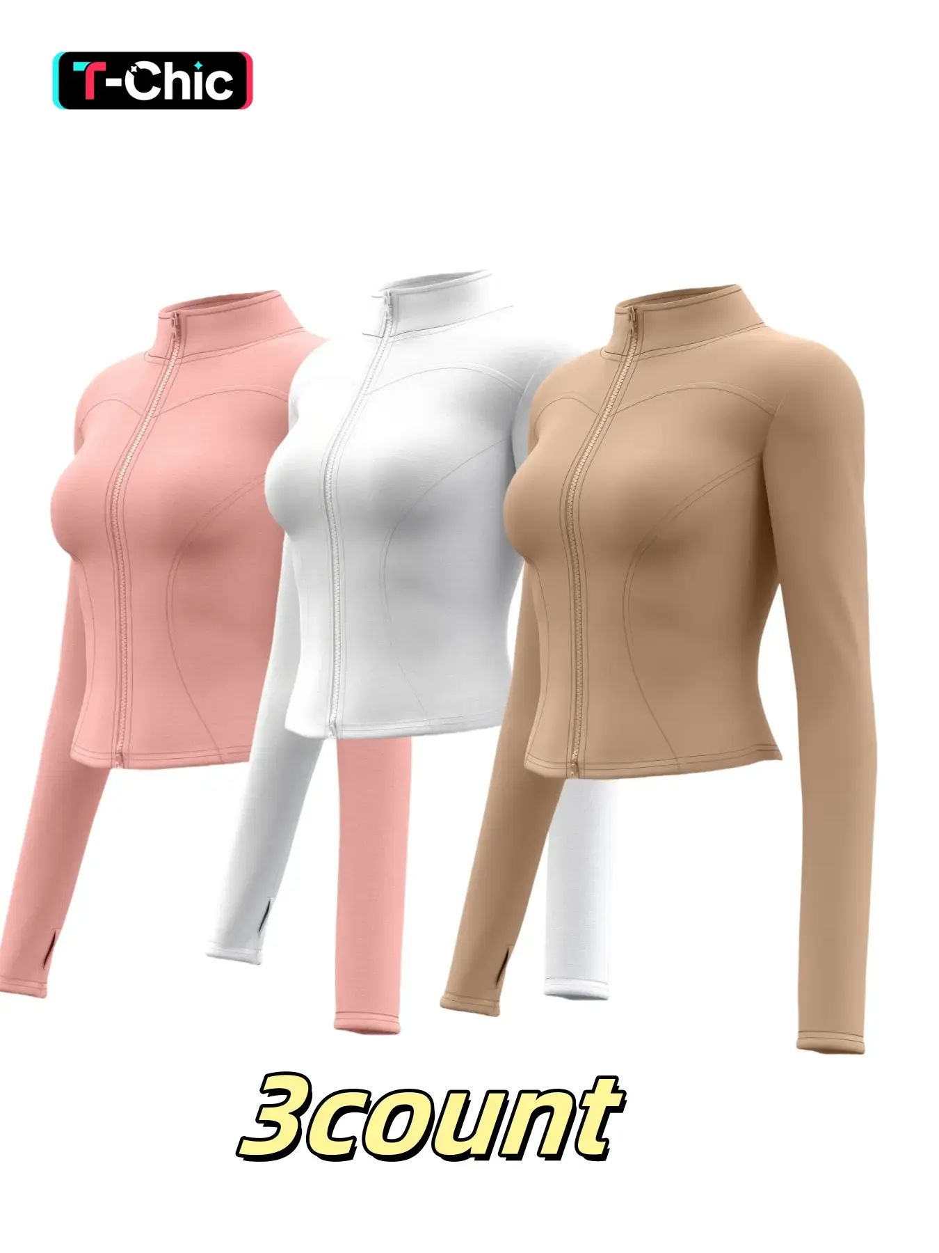 Women's Solid Thumb Hole Zip Up Sports Jacket, Thumb Holes Jacket, Fashion Fit Jacket, Long Sleeve Stand Collar Zip Front Outerwear for Gym Workout Running, Ladies Sportswear for All Seasons