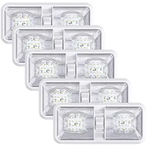 5 Pack LED Ceiling Light Fixture for RV, Car, Trailer, Camper, Boat – Double Dome with ON/OFF Switch, Natural White 4000-4500K, 48 SMD LEDs, DC 11-18V