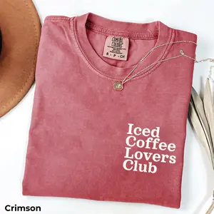 Iced Coffee Comfort Colors T-Shirt - Trendy Coffee Lover Graphic Tee, Oversized Tee, Women's Letter Print Short Sleeve Tee