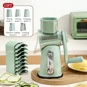 Vegetable Food Chopper with 5 Design Blades, Powerful Suction Cup Base, 1 Blade Storage Rack & Rotating Cheese Gyro Cutter Kitchen Utensils