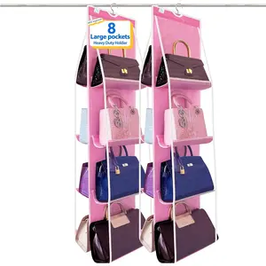 Purse Organizer for Closet 2 Pack, Over the Door Purse Storage with Heavy Duty Metal Hooks, Wall Mounted Handbag Storage Holds up to 16 Bags - Bag Rack for Closet, Door
