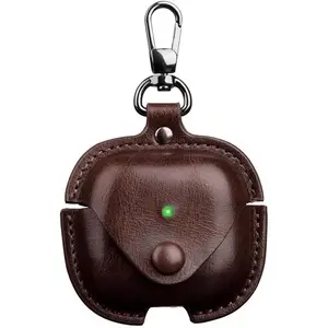 for Airpods 4 Case Leather with Keychain, Stylish Retro Leather Wireless Charging Protective Headphone Case Cover for Apple Airpods 4th Generation 2024 Front LED Visible (Coffee)