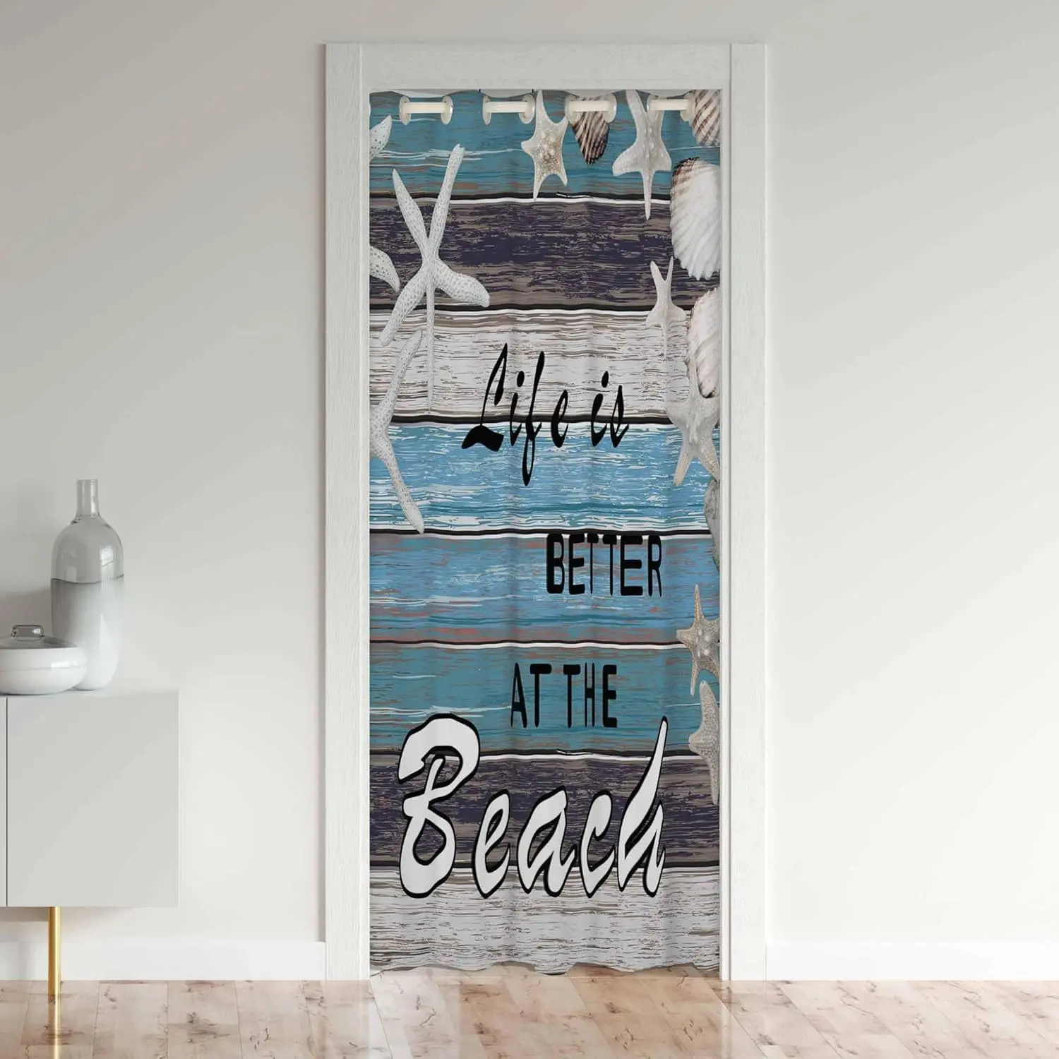 Feelyou Coastal Print Curtains - Ocean Theme Digital Printed Window Decor, 30%-50% Blackout Nautical Beach Textile, Privacy-Focused Cover for Living Room, Closet, 0-1M