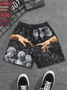 Men's Summer Panther Print Casual Pants, Loose-Fitting Gym Shorts with Double Hand Print Design, Trendy Streetwear for All Ages