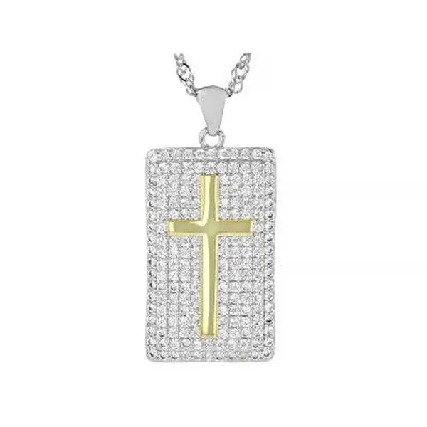 JTV White Cubic Zirconia Rhodium-Plated Christian Ornate Cross Charm & Pendant with Bling Necklace, 1.96ctw, Christian Cross Charms & Pendants, Religious Cross Charms & Pendants