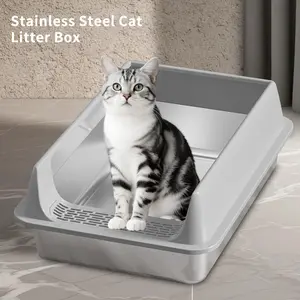 Stainless Steel Cat Litter Box with Lid, Large Cat Litter Box for Big Cats, High Wall Sides, Anti-Urine Leakage, Easy Cleaning