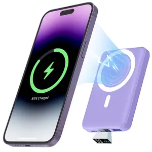 Podoru Portable Wireless Magnetic Power Bank Charger, 10000mAh Compact Silicone MagSafe Digital Accessory, 22.5W PD Fast Charging, QC3.0, LED Display, USB-C Cable, for iPhone 17/16/15/14/13/12 Pro/Mini/Pro Max Smartphones, Travel Essential (yes),summervib