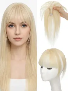 3D Air Bangs Real Hair Patch for Women, Natural Seamless Crown Hair Extension, Covers Hair, Increases Volume, Light