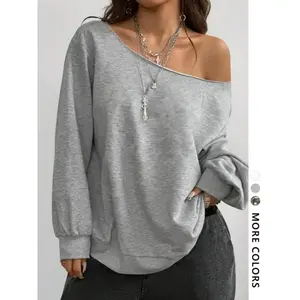 Women's Plain off Shoulder Sweatshirt, Casual Street Fashion Long Sleeve Pullover, Daily Wear, Ladies Summer Clothes, Womenswear