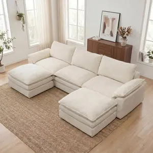 118" Modular Sectional Sofa, Comfy Cloud Couch with Ottoman, Chenille Sofa Sleeper Deep Seat Sofa with Throw Pillows for Living Room