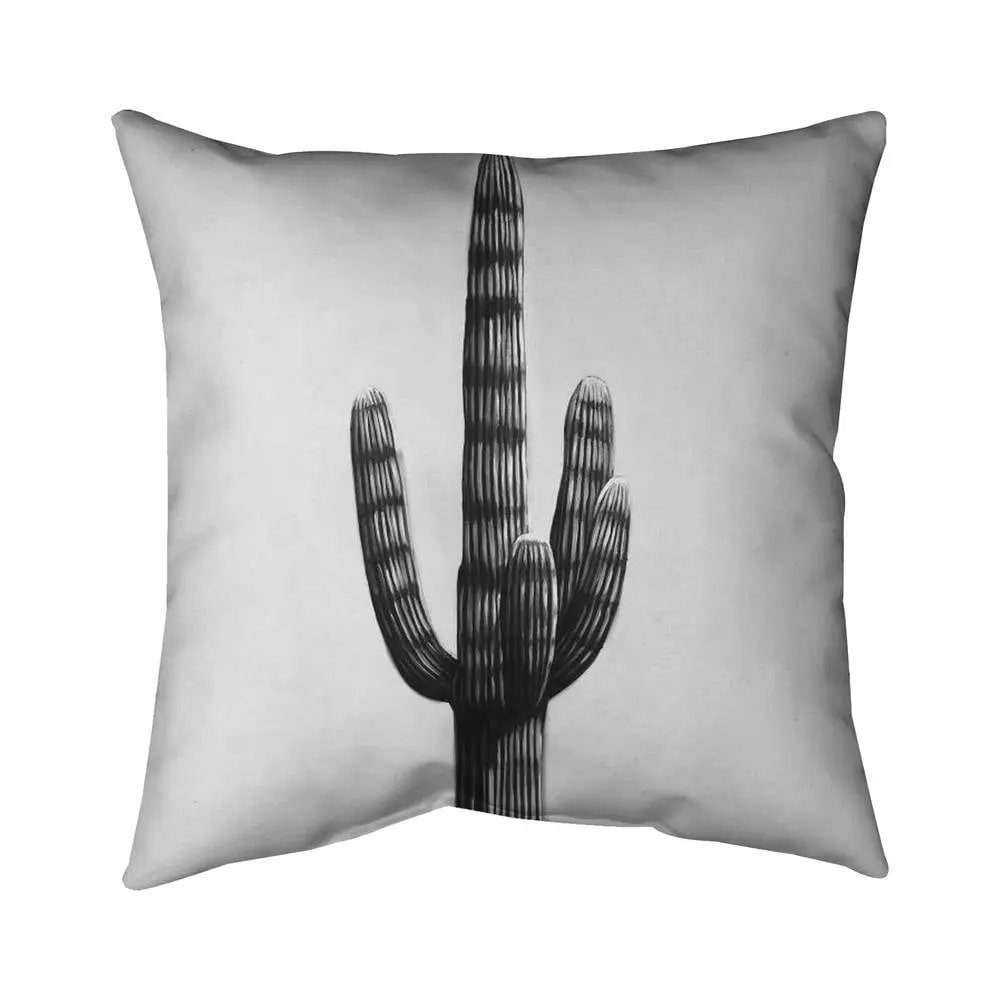 360 Stand Large Cactus Pillow, 16x16 in. Poly Twill - Model 5541-1616-FL196, Exotic Look Cactus Motif Nature Theme White Floral Botanical Decor, Bedding & Linens Accent Pillow, Botanical Print, Large Cactus Design