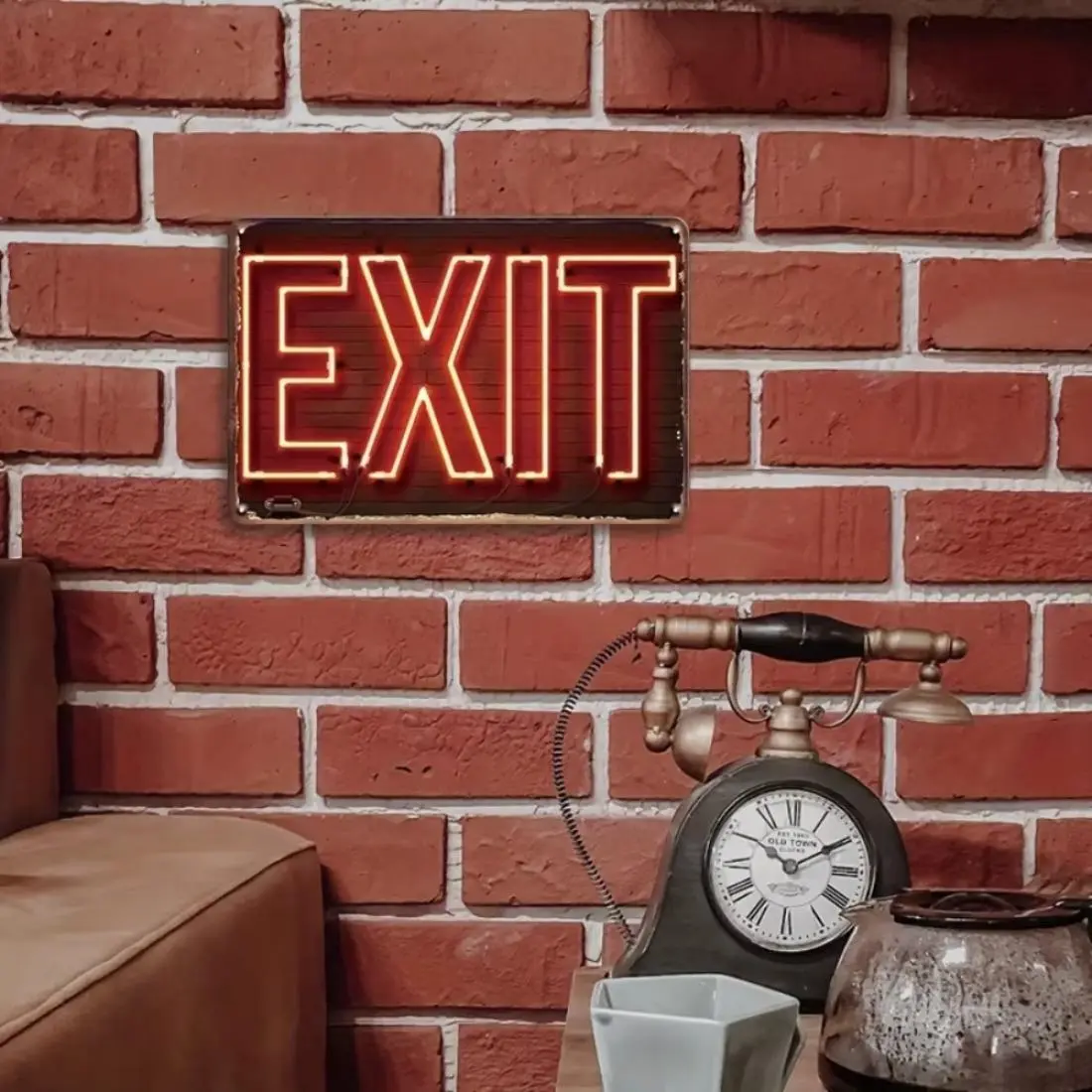 Vintage Neon Exit Sign, Metal Wall Art, Wall Decor for Home Bar Garden Coffee Shop, Ideal for Christmas Thanksgiving Halloween Decor