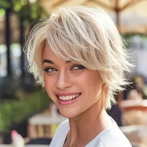 Fashion New Women's Natural-Looking Pixie Cut Wig - 180% Density (1.8x), Blonde, Brazilian Remy Human Hair - Everyday & Party Hairstyle - Rose Net Cap for Secure Fit - Suitable for All Light Beige Tones - No Synthetic Hair - Easy Maintenance, Versatile Ha