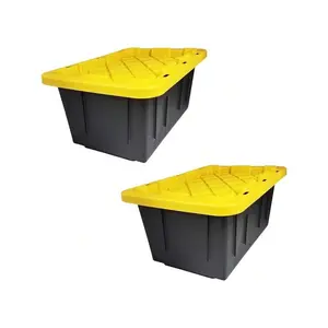 Storage Rack  Durabilt 15 Gallon Tote Flip Heavy Duty Storage Bin With Snap On Lid Black And Yellow 2 Pack
